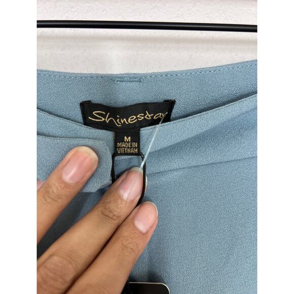 Shinestar Light Blue Pleated Wide Leg Trousers Pants NWT Size M - Picture 2 of 8